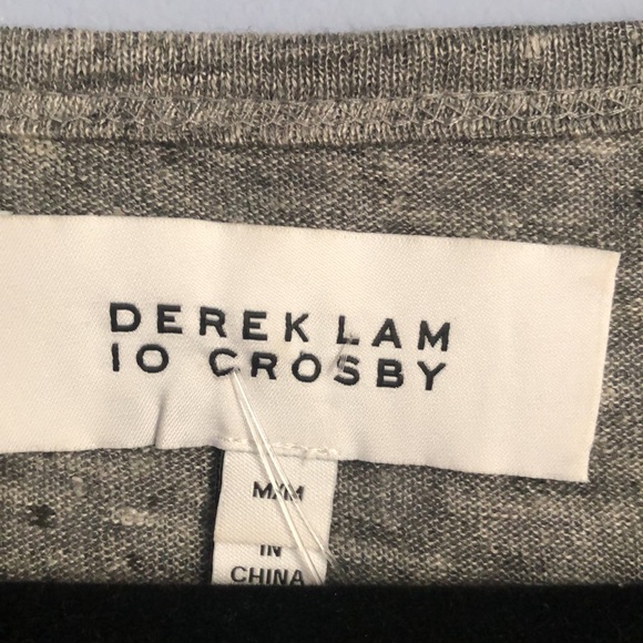 ⭕️ PRICE FIRM Derek Lam 10 Crosby M 100% Linen Fringe Gray Cold Shoulder Top - Picture 5 of 8